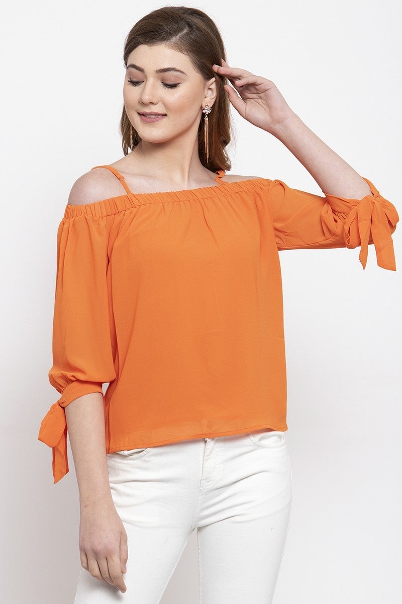Gipsy Women Casual Off Shoulder Knot Half Sleeve Orange Blouse