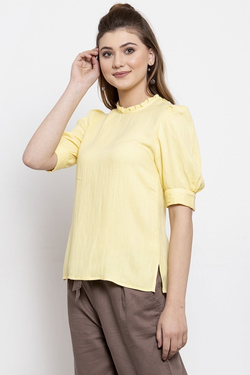 Gipsy Women Round Neck Half Sleeves Yellow Top