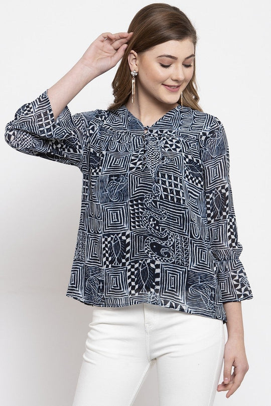 Gipsy Women V Neck 3 By 4 Sleeves Indigo Tunic