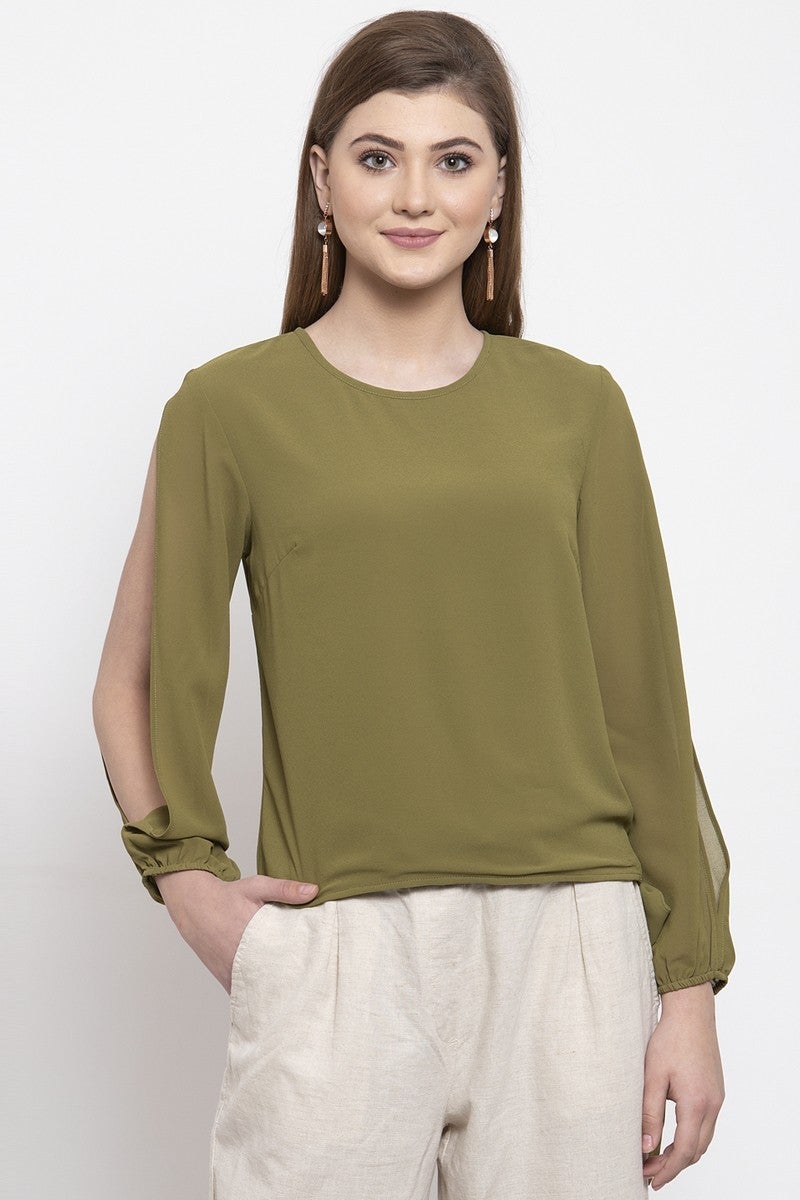 Gipsy Women Casual Full Sleeves Olive Blouse