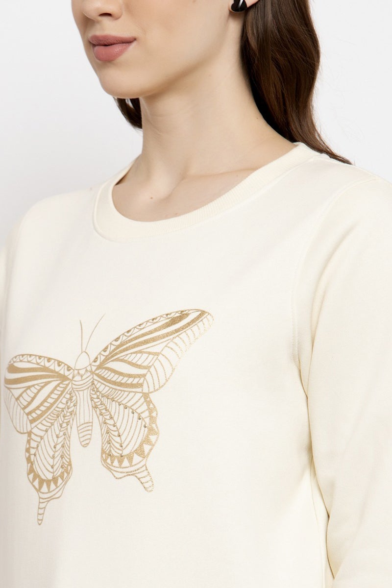 Gipsy Cream Solid Poly Cotton Sweatshirt