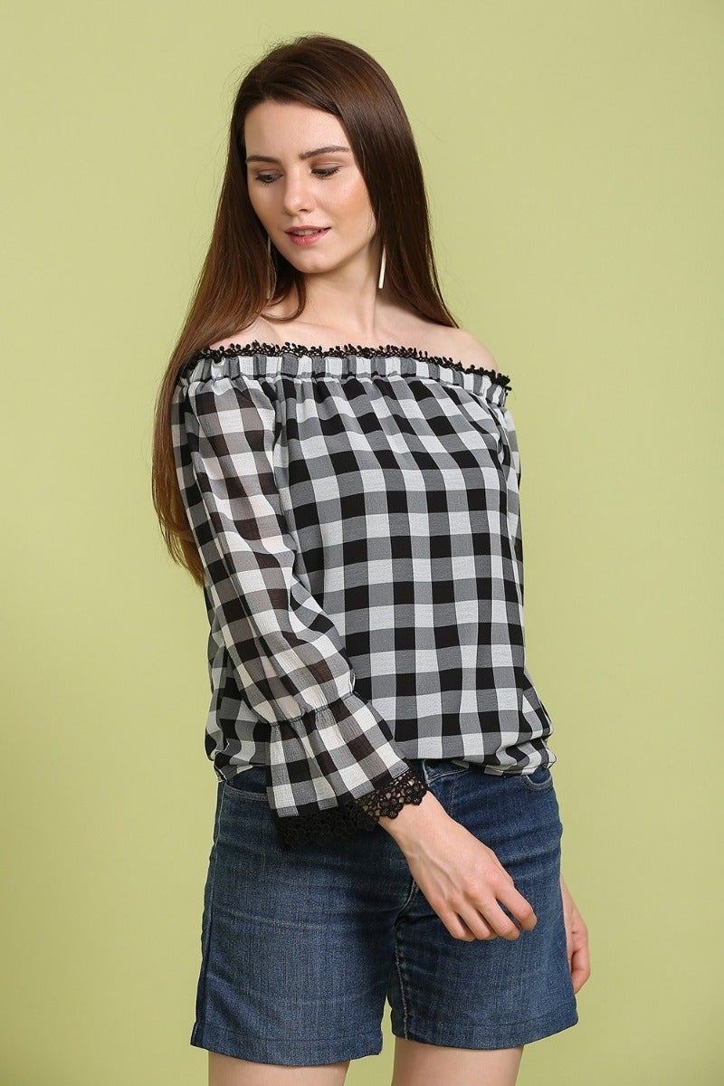 Classic Checkered Off Shoulder Top