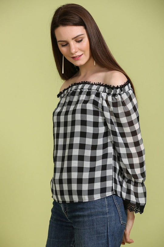 Classic Checkered Off Shoulder Top