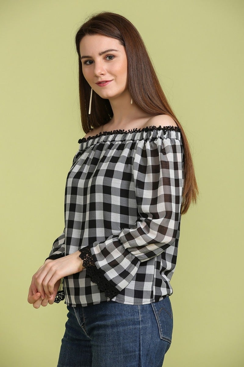 Classic Checkered Off Shoulder Top