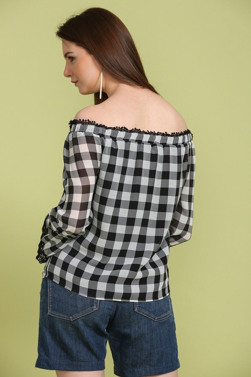 Classic Checkered Off Shoulder Top
