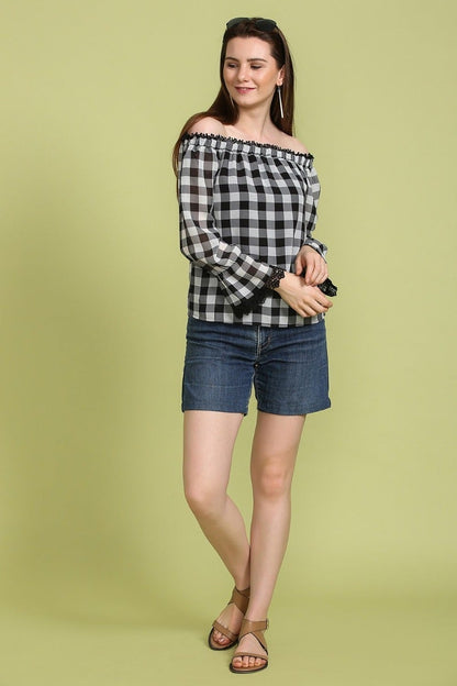 Classic Checkered Off Shoulder Top