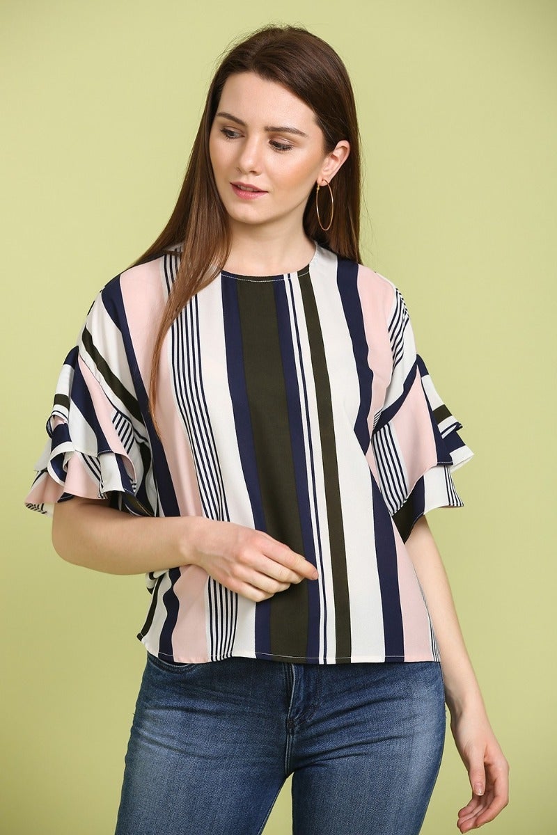 Serene Striped Ruffle Top