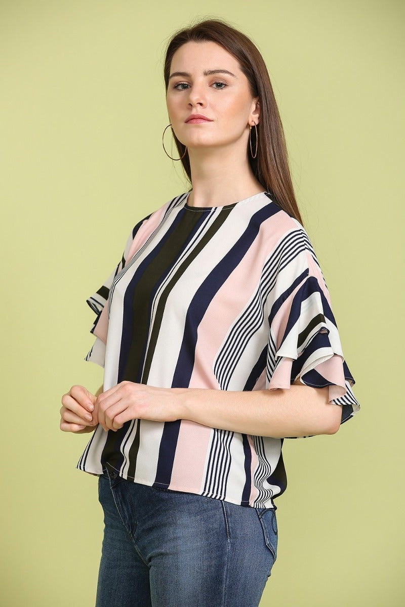 Serene Striped Ruffle Top
