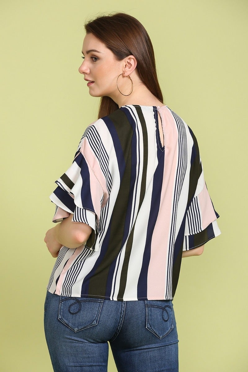 Serene Striped Ruffle Top