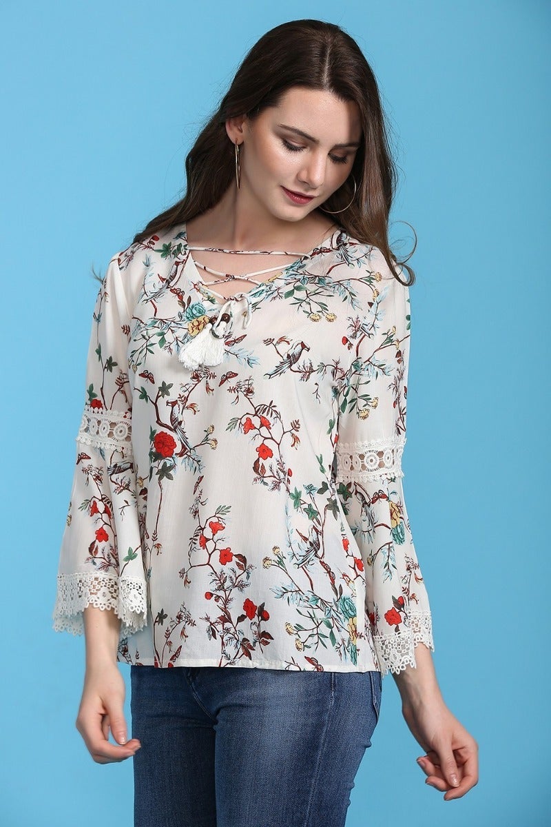Contrasting Floral Hues Top