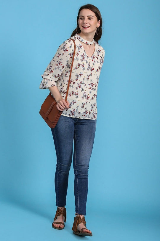 Stylish V Neck Floral Top