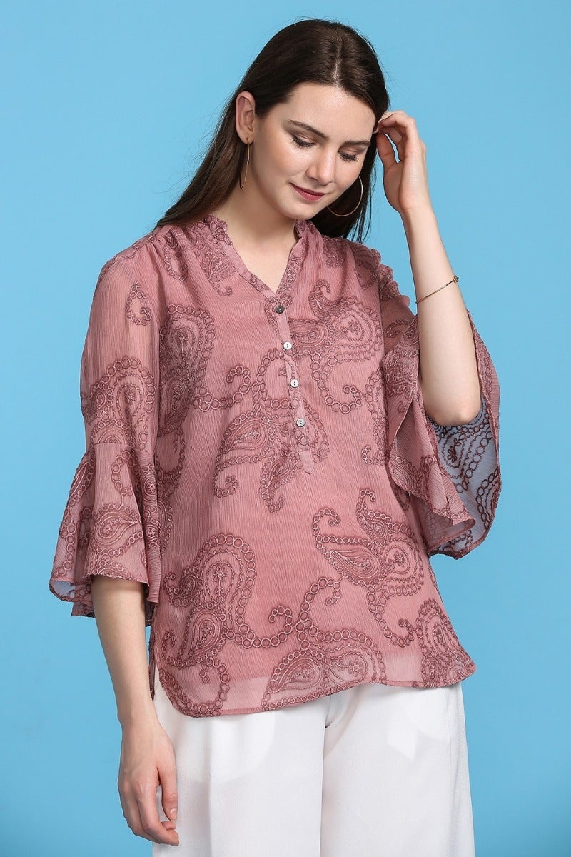 Muted pink paisley top