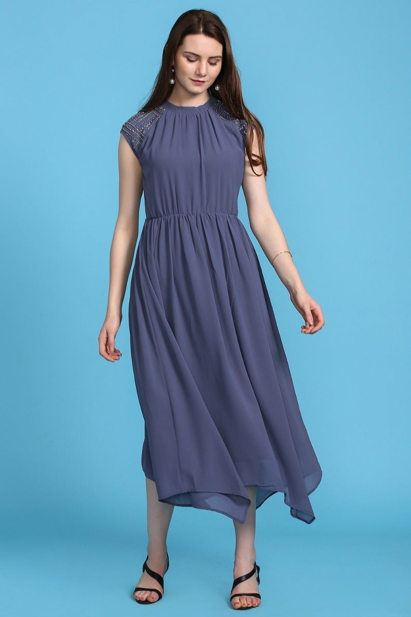 Embellished Steel Grey Dress