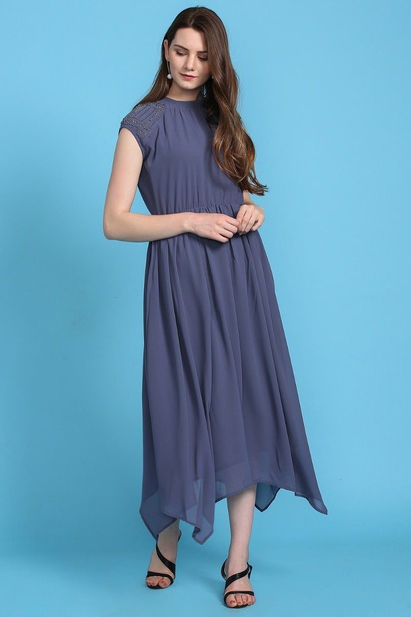 Embellished Steel Grey Dress