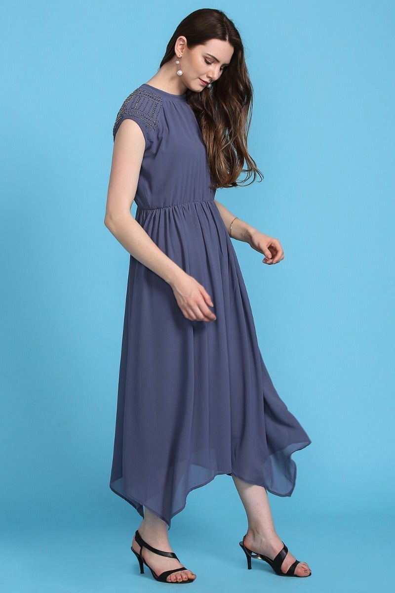 Embellished Steel Grey Dress