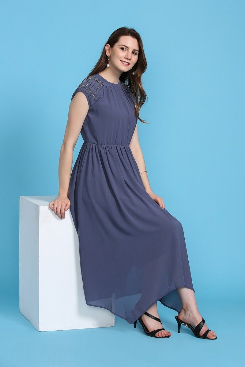 Embellished Steel Grey Dress