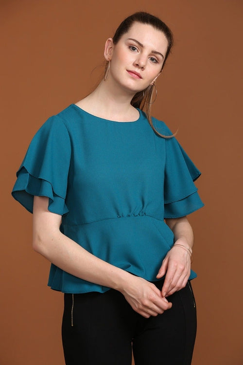Alluring Teal Blue Layered Top