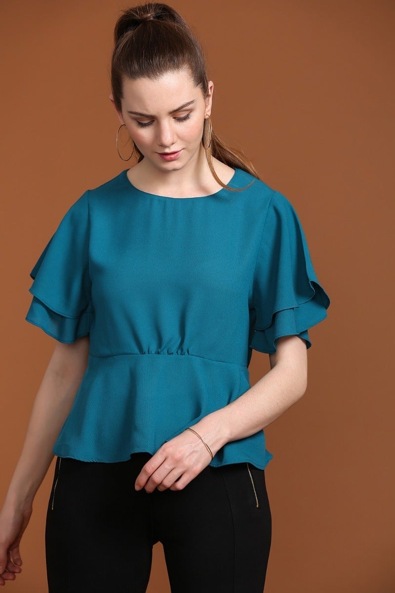 Alluring Teal Blue Layered Top