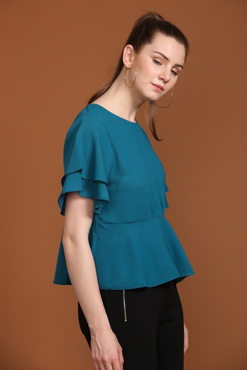 Alluring Teal Blue Layered Top