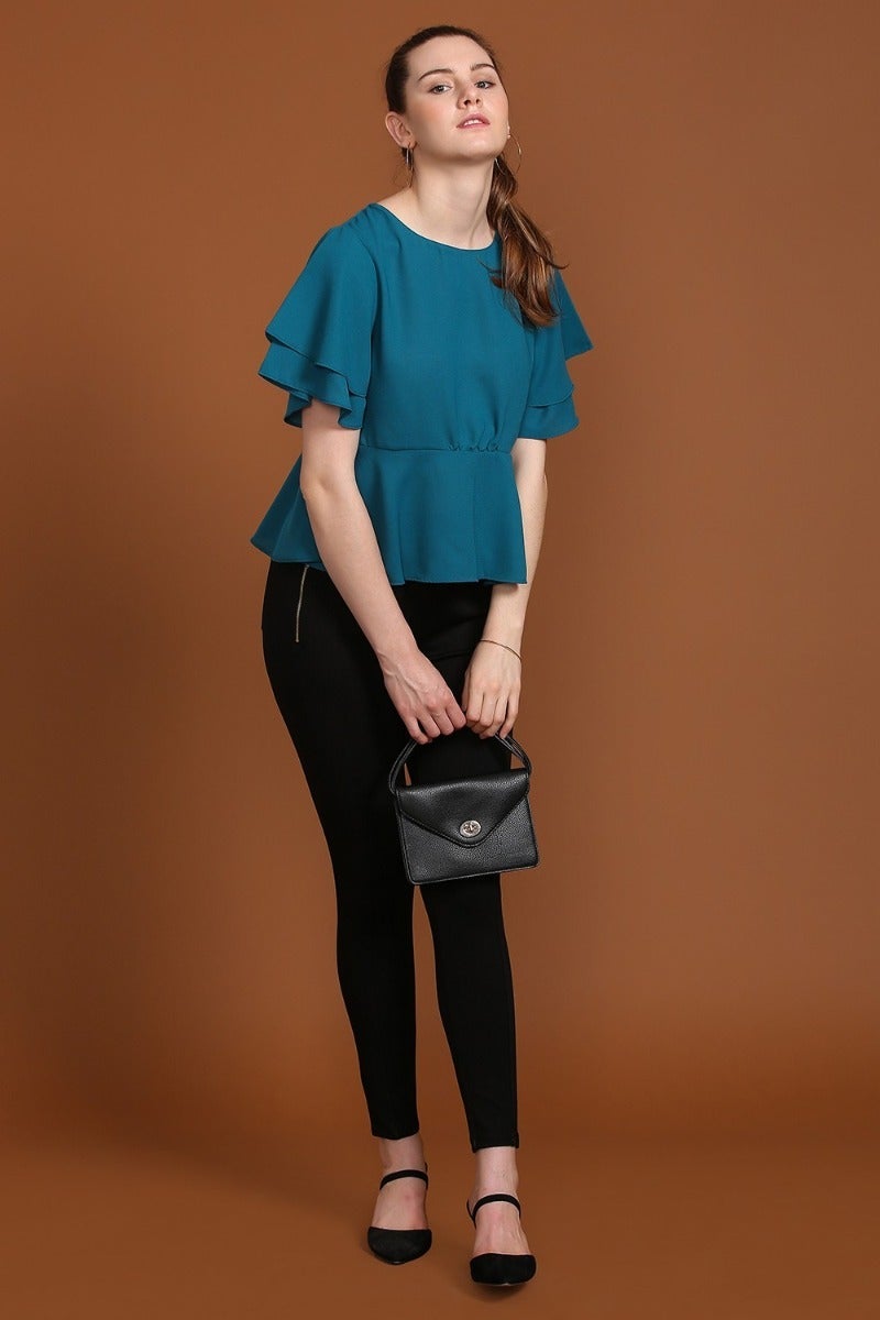 Alluring Teal Blue Layered Top
