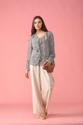 Gipsy Women V-Neck Long Sleeves Self Design Blue Color Tops