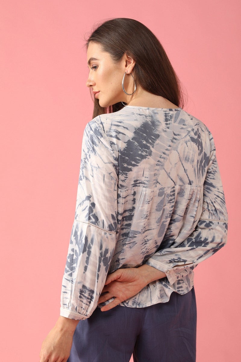 Gipsy Women Cotton Round Neck White Blue Tunic