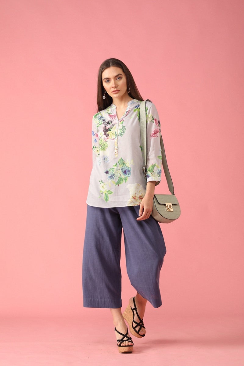 Gipsy Women Polyester V-Neck Grey Tunic