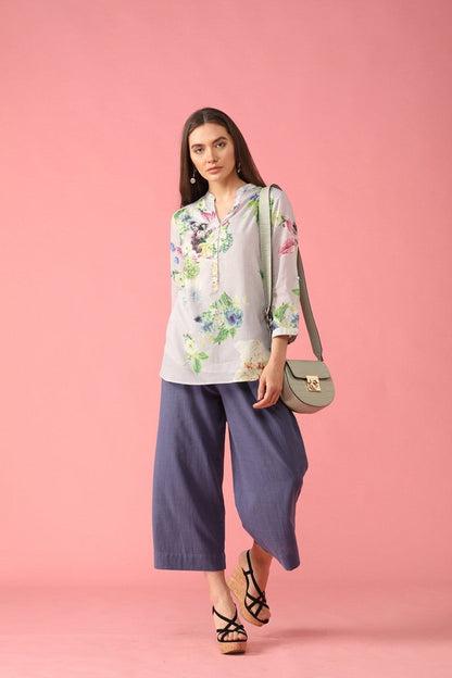 Gipsy Women Polyester V-Neck Grey Tunic