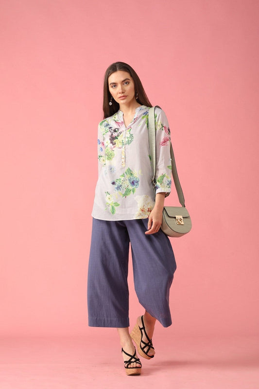 Gipsy Women Polyester V-Neck Grey Tunic