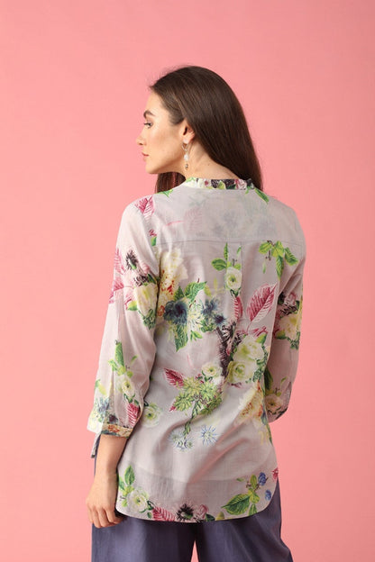 Gipsy Women Polyester V-Neck Grey Tunic