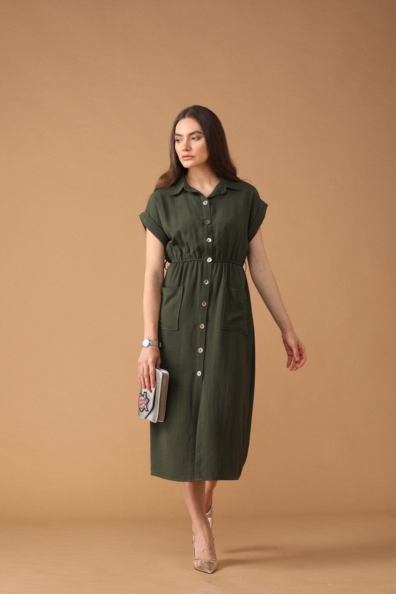Gipsy Women Olive Shirt Collar Dress
