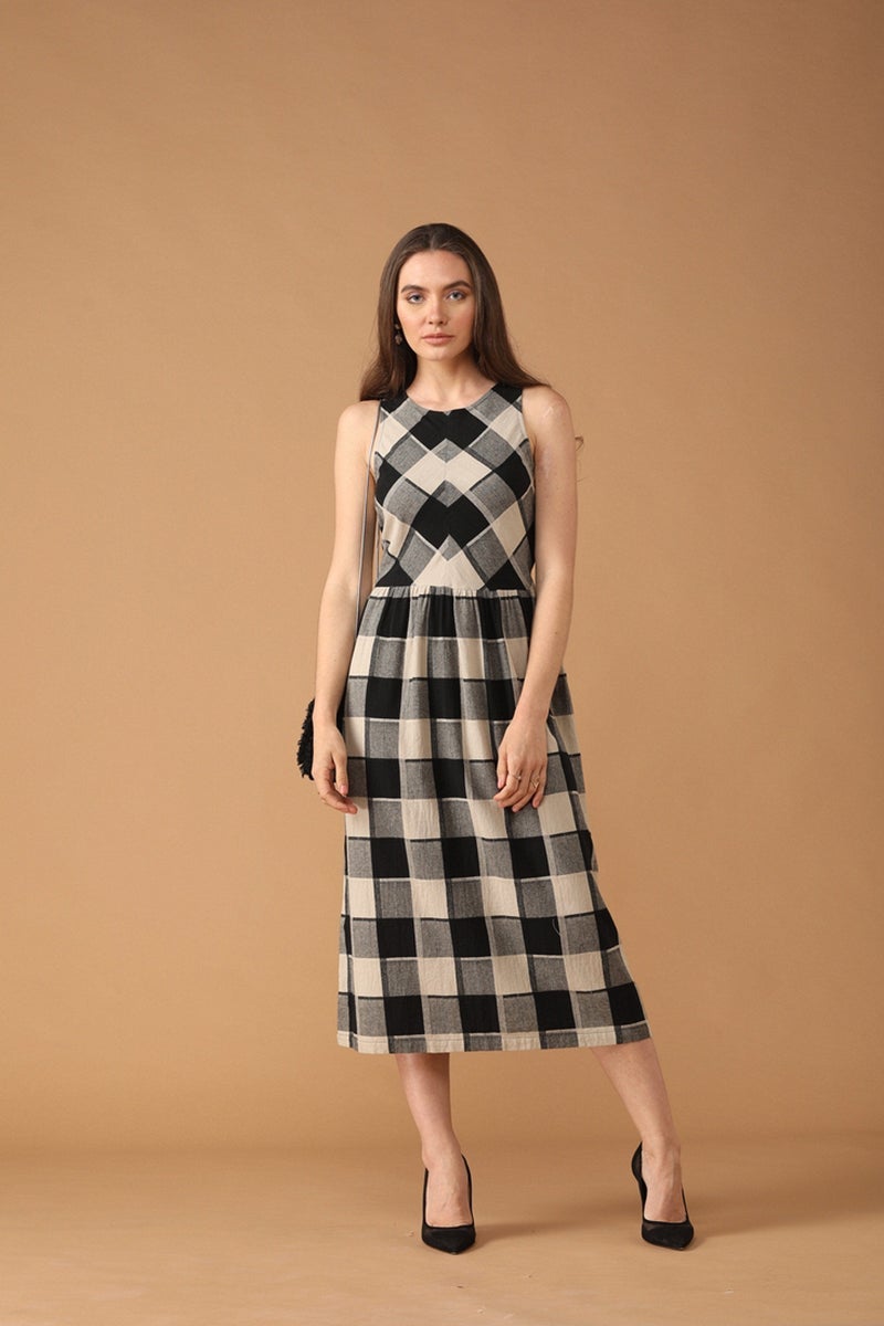Gipsy Women Black and Beige Round Neck Sleeveless Dress