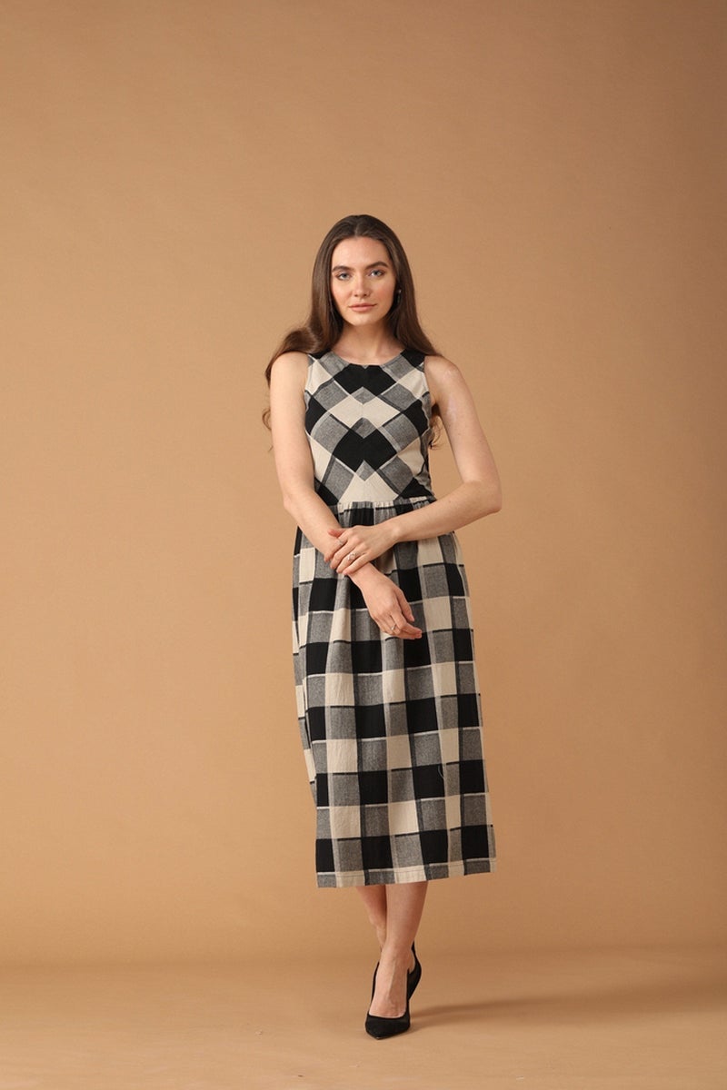 Gipsy Women Black and Beige Round Neck Sleeveless Dress
