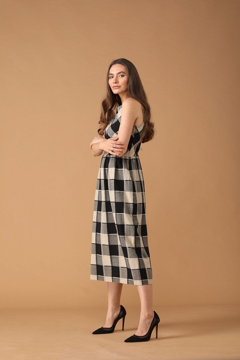 Gipsy Women Black and Beige Round Neck Sleeveless Dress