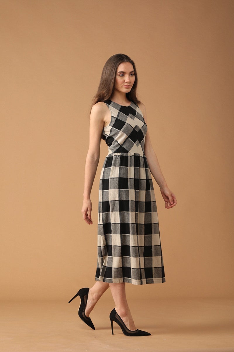 Gipsy Women Black and Beige Round Neck Sleeveless Dress