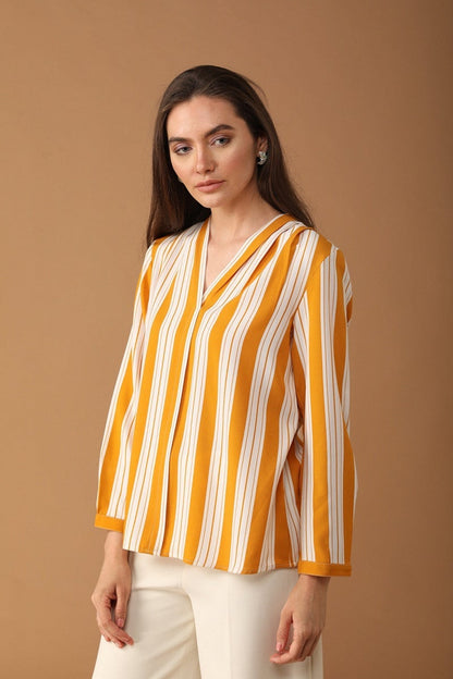 Gipsy Women Polyester V-Neck Mustard Tunic
