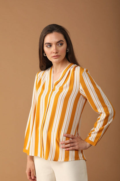 Gipsy Women Polyester V-Neck Mustard Tunic