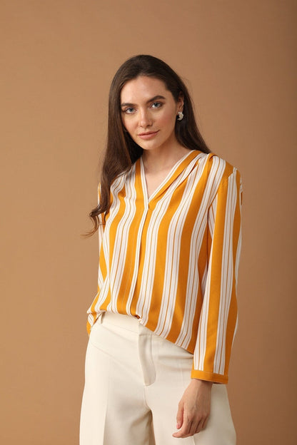 Gipsy Women Polyester V-Neck Mustard Tunic