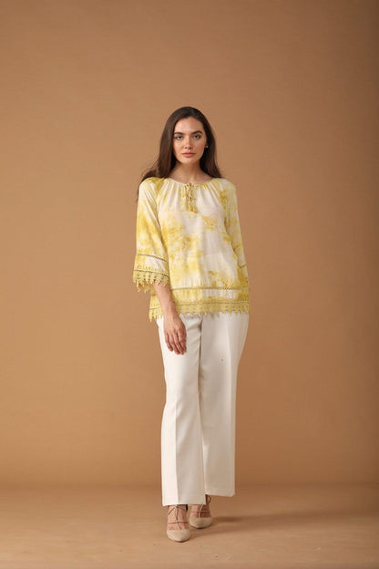 Gipsy Women Cotton Boat Neck Yellow Tunic