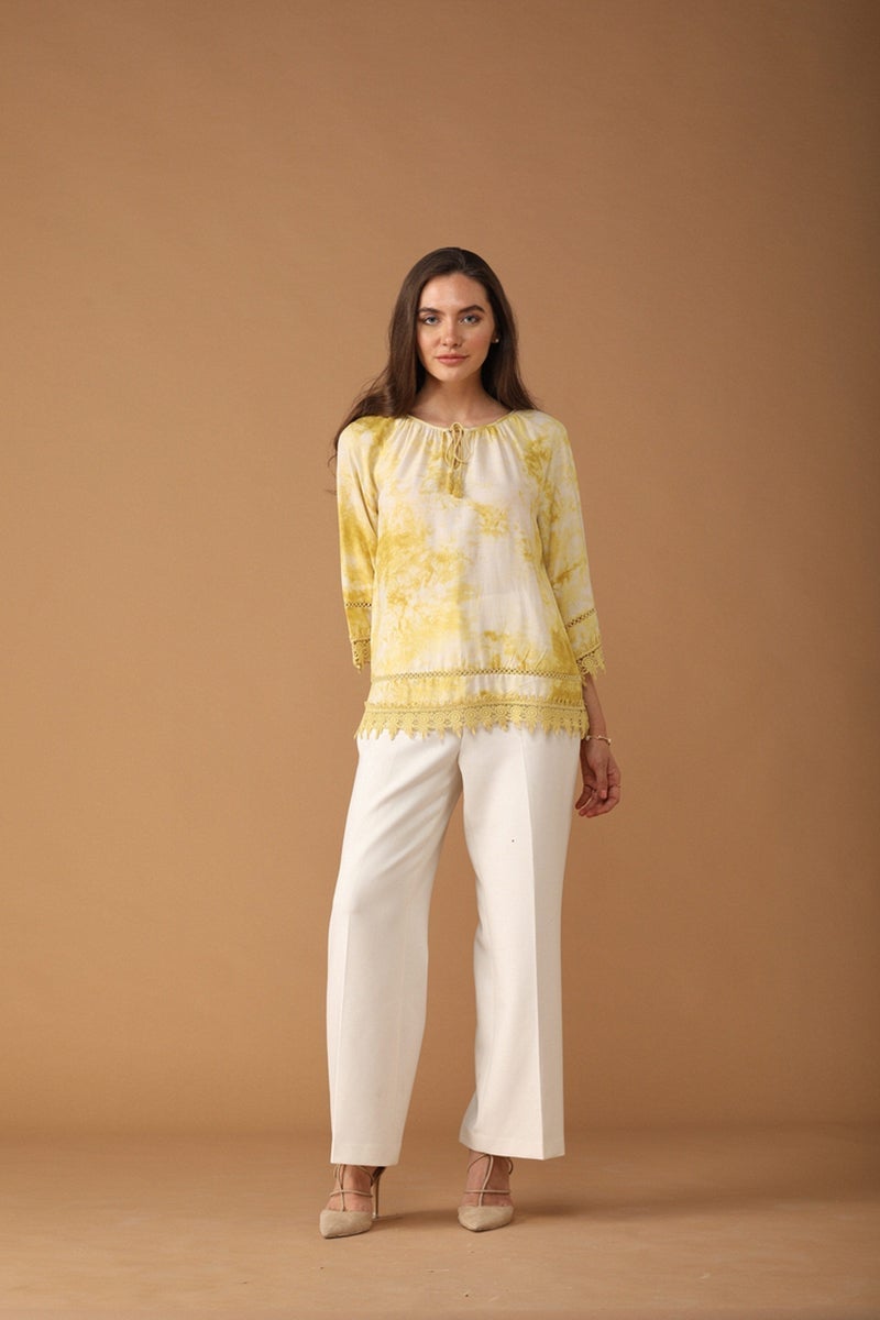 Gipsy Women Cotton Boat Neck Yellow Tunic