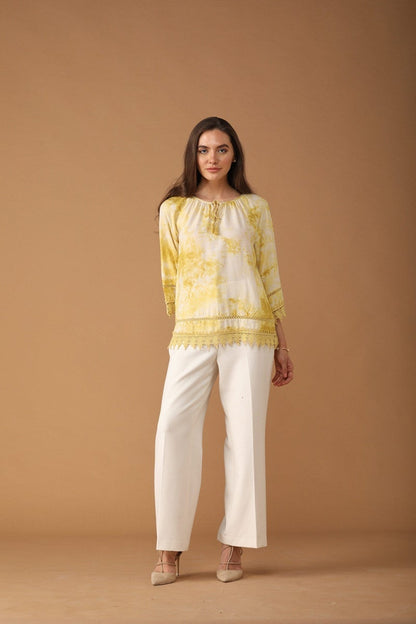 Gipsy Women Cotton Boat Neck Yellow Tunic