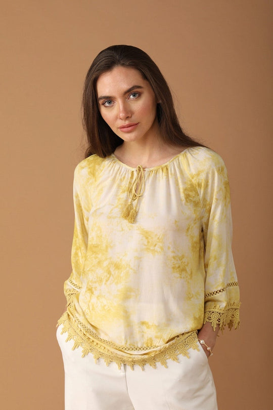 Gipsy Women Cotton Boat Neck Yellow Tunic