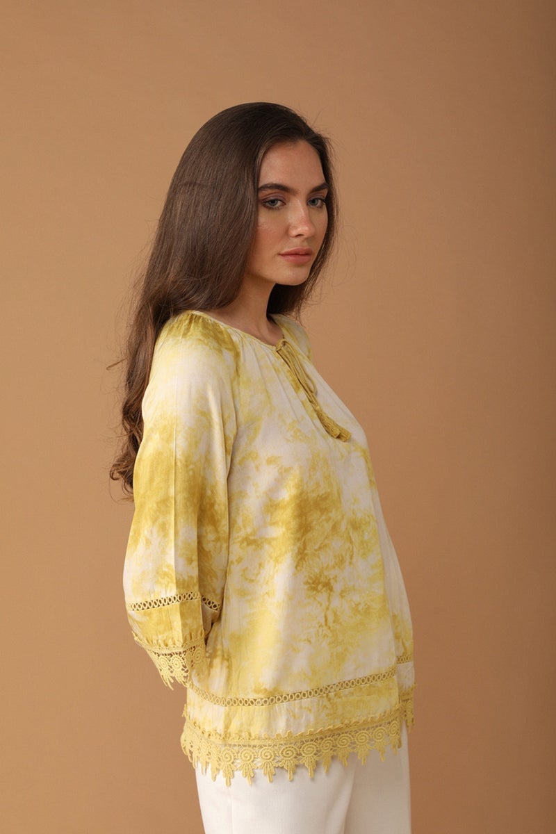 Gipsy Women Cotton Boat Neck Yellow Tunic