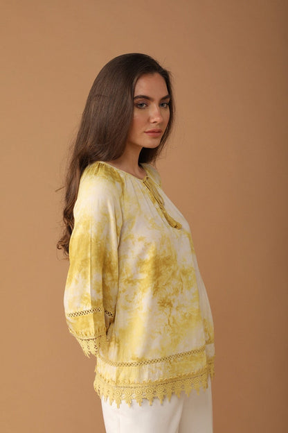 Gipsy Women Cotton Boat Neck Yellow Tunic