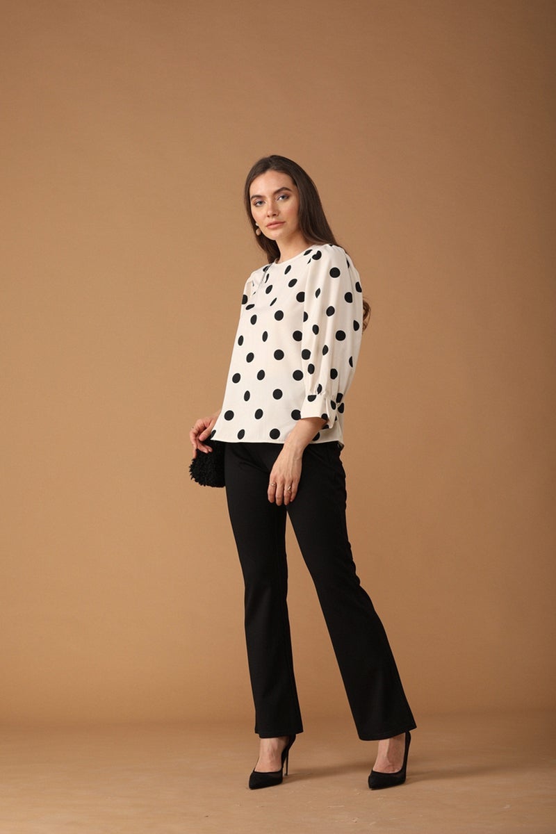 Gipsy Women Round Neck Long Sleeves Solid Cream Color Tops