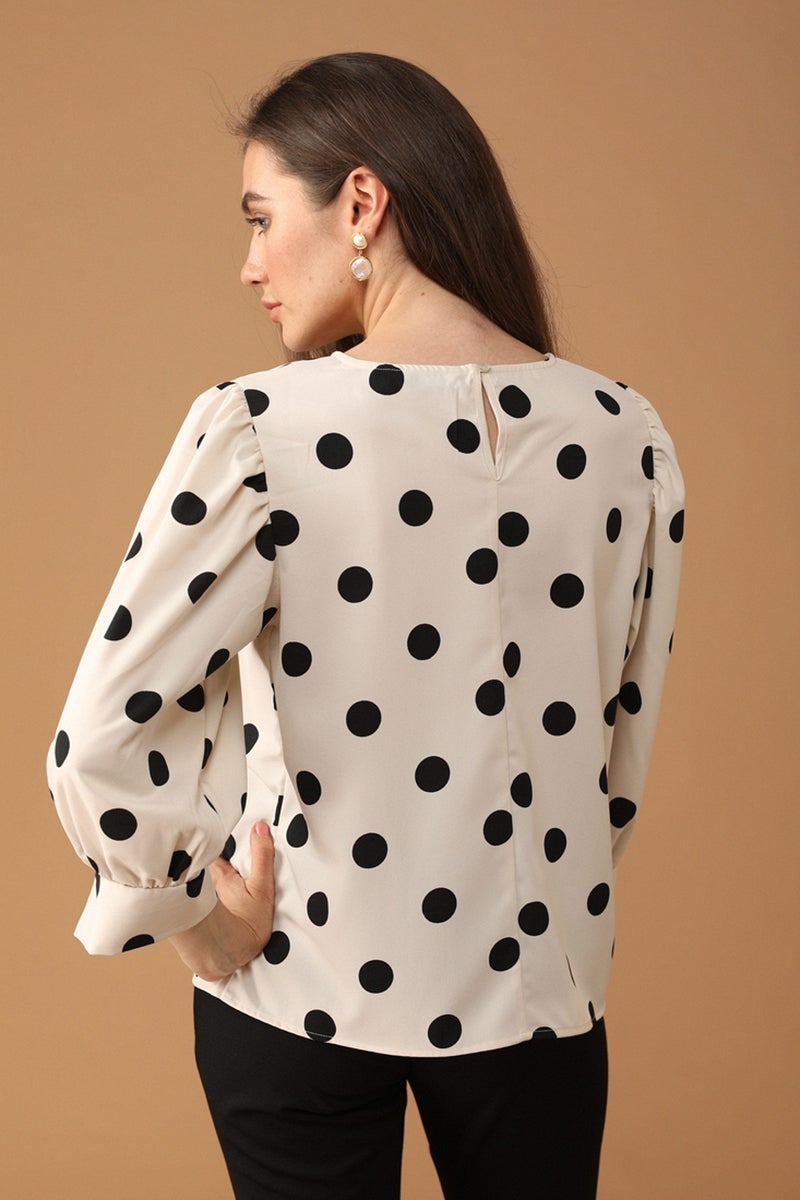 Gipsy Women Round Neck Long Sleeves Solid Cream Color Tops