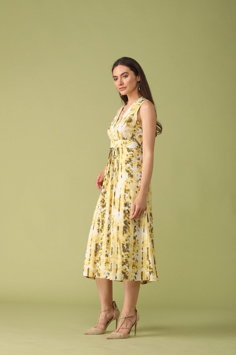 Gipsy Women Yellow V Neck Sleeveless Dress
