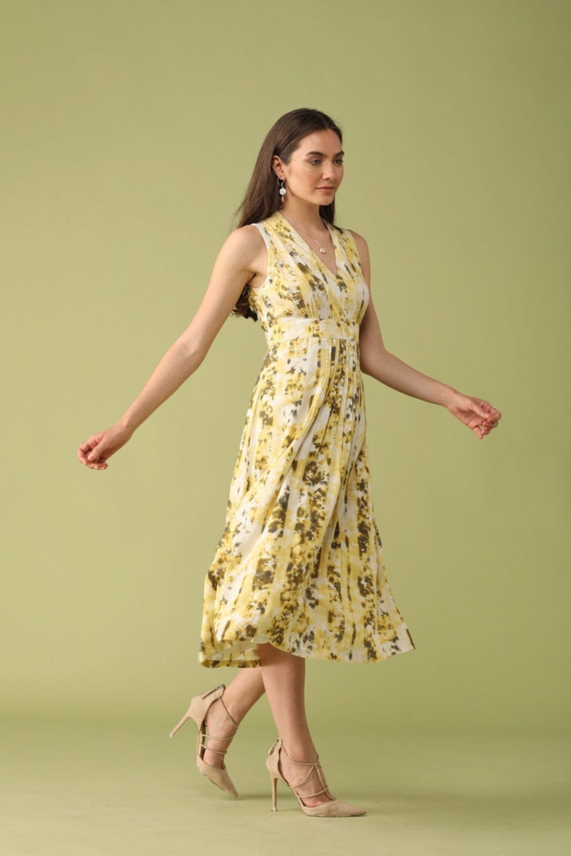 Gipsy Women Yellow V Neck Sleeveless Dress