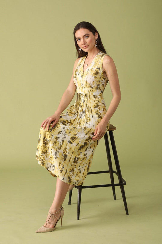 Gipsy Women Yellow V Neck Sleeveless Dress