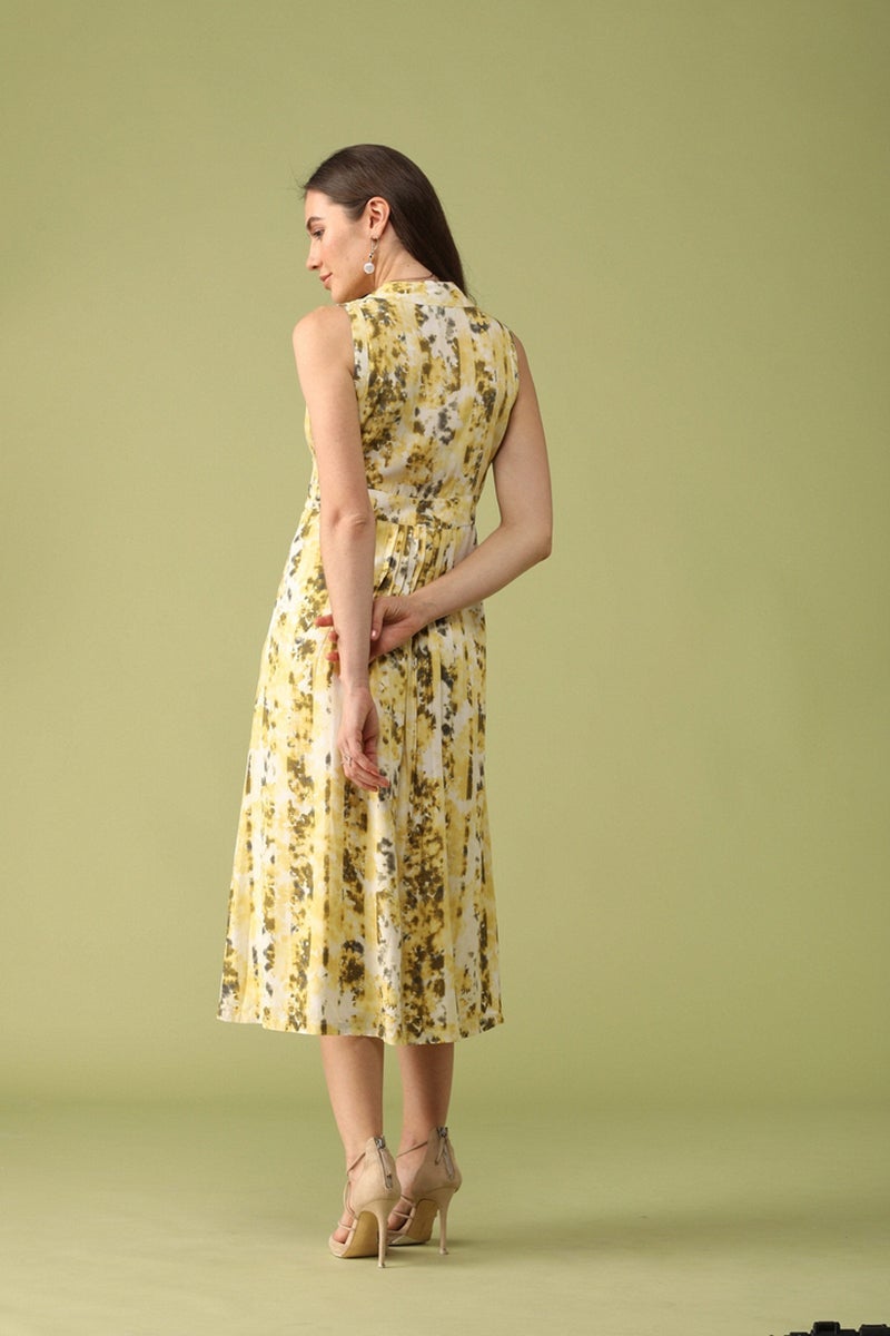 Gipsy Women Yellow V Neck Sleeveless Dress